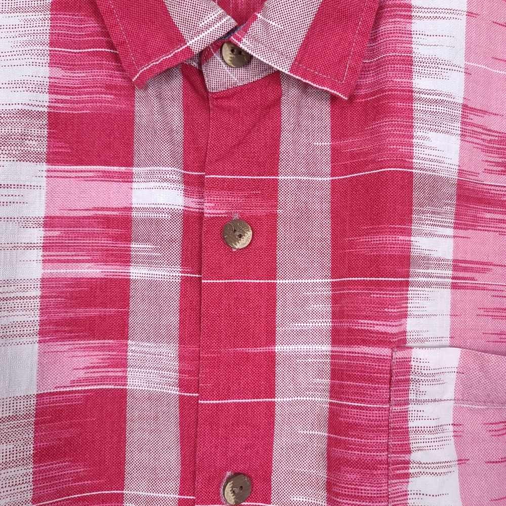 TOMMY BAHAMA Men's Who Got Ikat Stripe Button Down Shirt Red - Picture 9 of 12